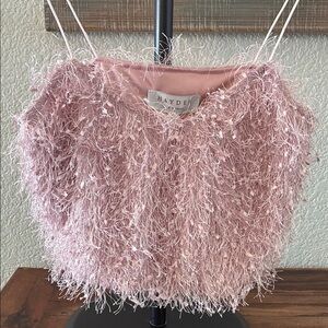 HAYDEN LOS ANGELES Blush Textured Crop Top Tank Cami with Spaghetti Straps.